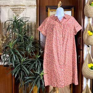 Vintage 70s Sears House Dress M NOS Peter Pan Collar Novelty Print Cottagecore